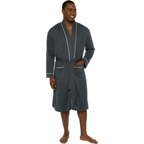 Ross Michaels Mens Robe Lightweight- Mid Length - Summer Bathrobe with Contrast Piping (Grey, XXL)