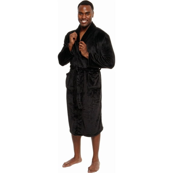 Ross Michaels Men's Robe - Mid-Length Plush Shawl Collar Bathrobe (Black, 2X-Large)