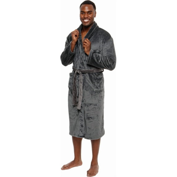 Ross Michaels Men's Robe - Mid-Length Plush Shawl Collar Bathrobe (Grey, Large/X-Large)