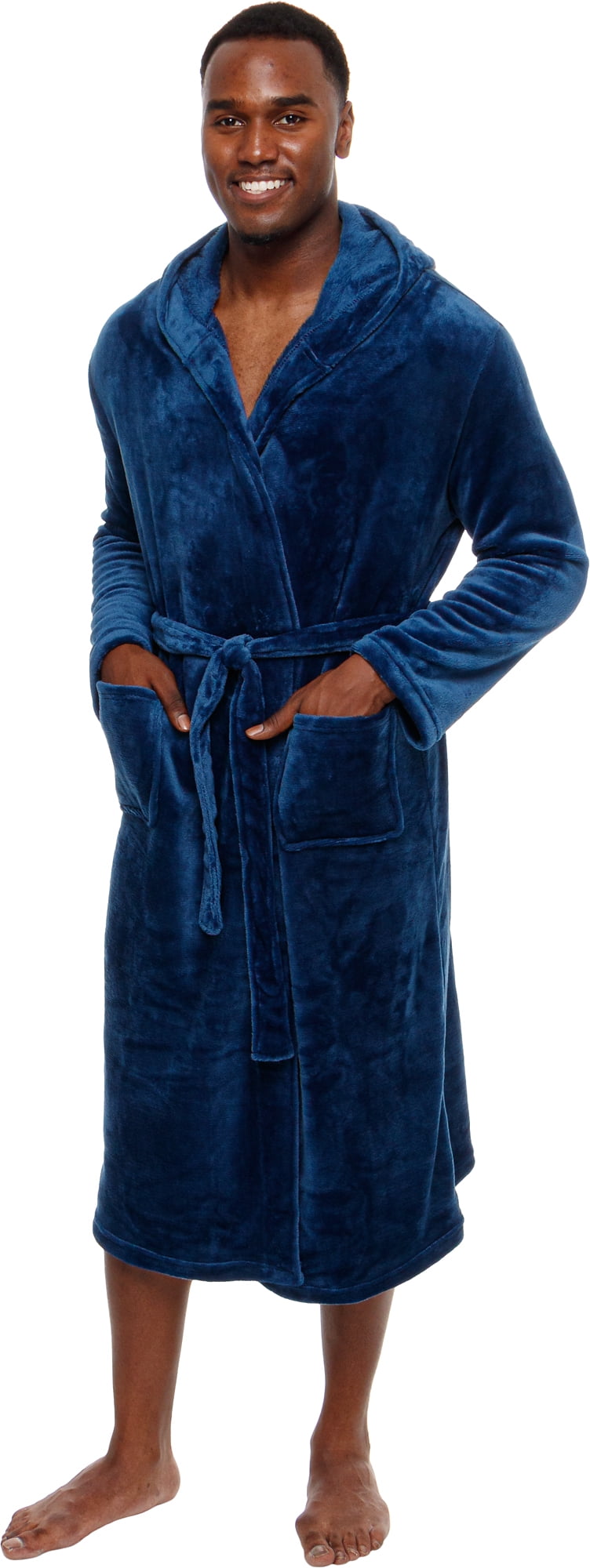 Ross Michaels Mens Robe with Hood - Soft Warm 320 GSM Mid Length Bathrobe -  Plush Shawl Collar Fleece Bath Robes for Men (Grey, 3X-Large) 