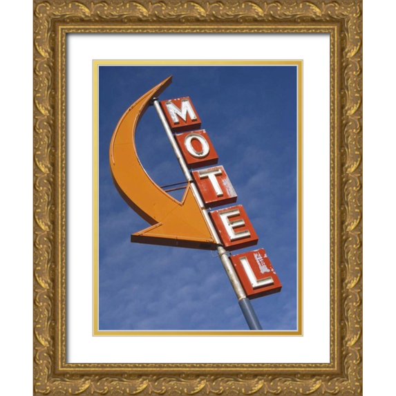 Ross, Nancy , Steve 12x14 Gold Ornate Wood Framed with Double Matting Museum Art Print Titled - Washington, Cle Elum Detail of plain motel sign