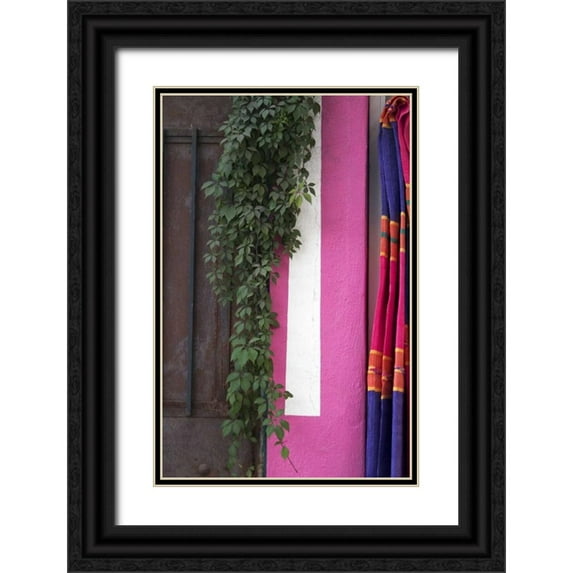 Ross, Nancy , Steve 17x24 Black Ornate Wood Framed with Double Matting Museum Art Print Titled - Mexico, Puerto Vallarta Serape hanging by a wall