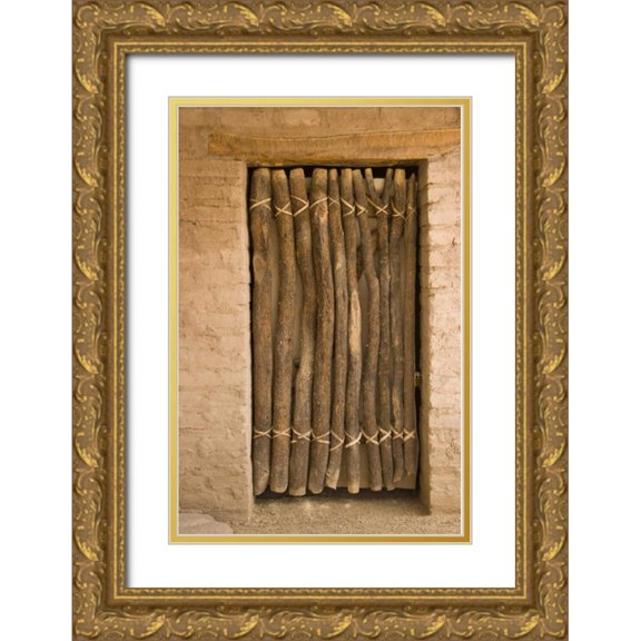 Ross, Nancy ,  Steve 17x24 Gold Ornate Wood Framed with Double Matting Museum Art Print Titled - AZ, Tucson Door made of poles in an adobe wall
