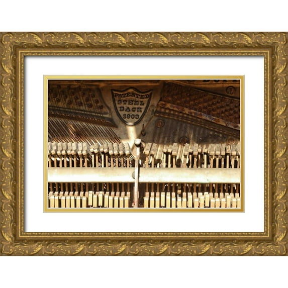 Ross, Nancy , Steve 32x23 Gold Ornate Wood Framed with Double Matting Museum Art Print Titled - OR, Shaniko Inside Old piano on main street