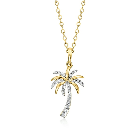 Ross-Simons 0.10 Ct. T.W Diamond Palm Tree Pendant Necklace in 14kt Yellow Gold, Women's, Adult