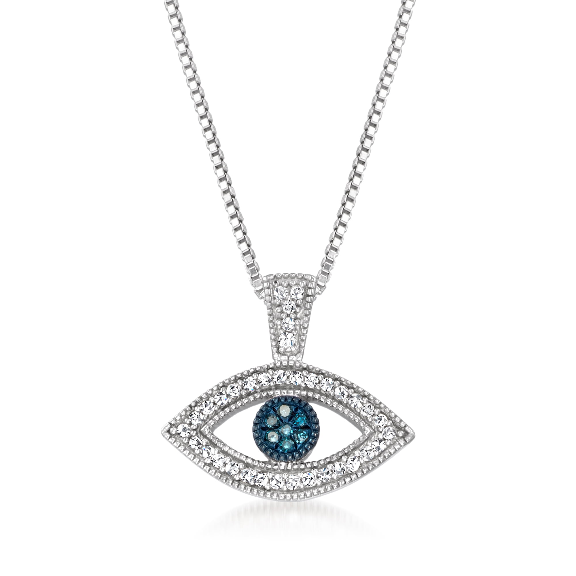 Ross-Simons 0.10 ct. t.w. Blue and White Diamond Evil Eye Pendant Necklace  in Sterling Silver, Women's, Adult