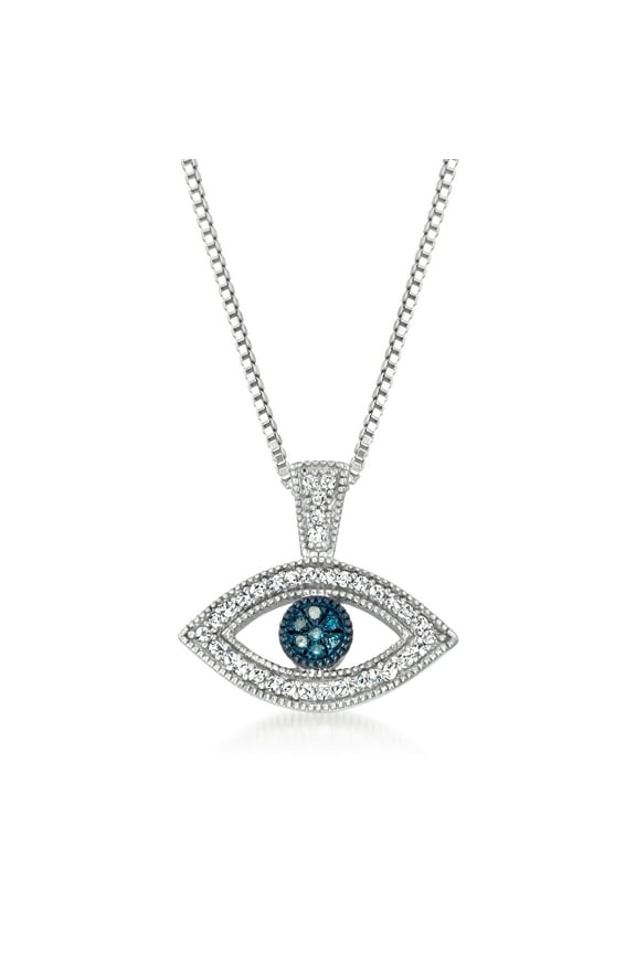 0.10 ct. t.w. Blue and White Diamond Evil Eye Pendant Necklace in Sterling Silver, Women's, Adult