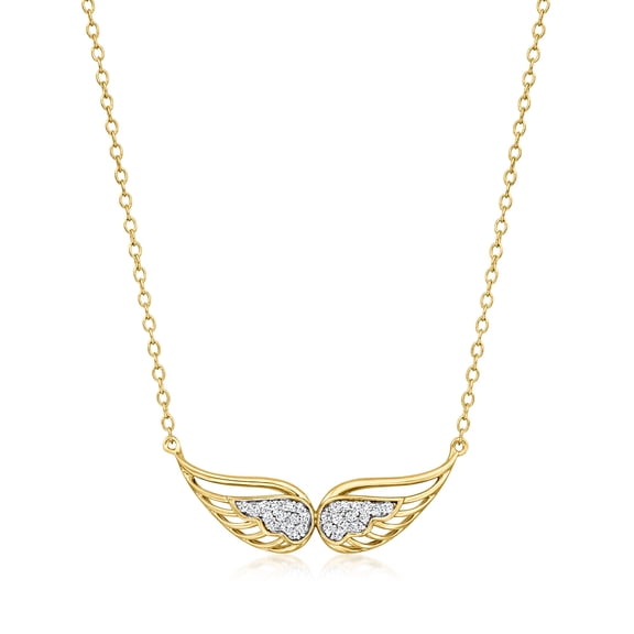 Ross-Simons 0.10 ct. t.w. Diamond Angel Wings Necklace in 18kt Gold Over Sterling, Women's, Adult