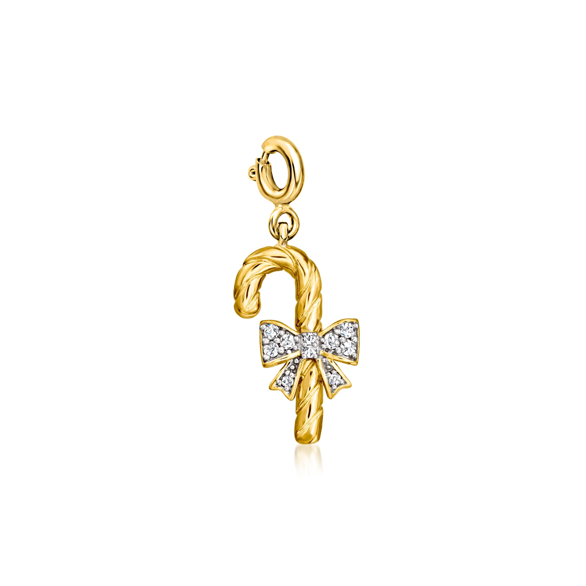 ROSS-SIMONS 0.10 ct. t.w. Diamond Candy Cane Charm in 18kt Gold Over Sterling, Women's, Adult