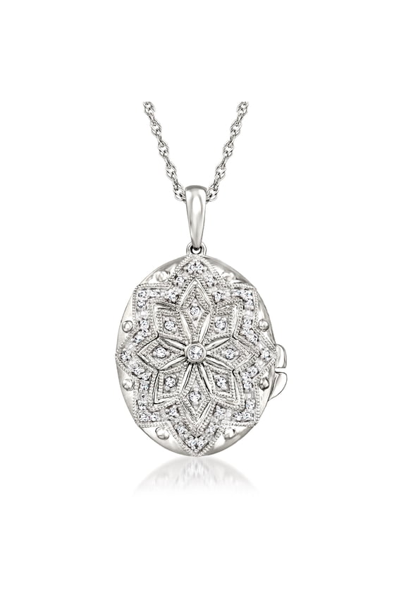 0.10 ct. t.w. Diamond Floral Locket Necklace in Sterling Silver, Women's, Adult