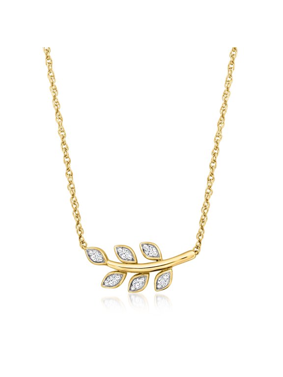 0.10 ct. t.w. Diamond Leaf Necklace in 18kt Gold Over Sterling, Women's, Adult