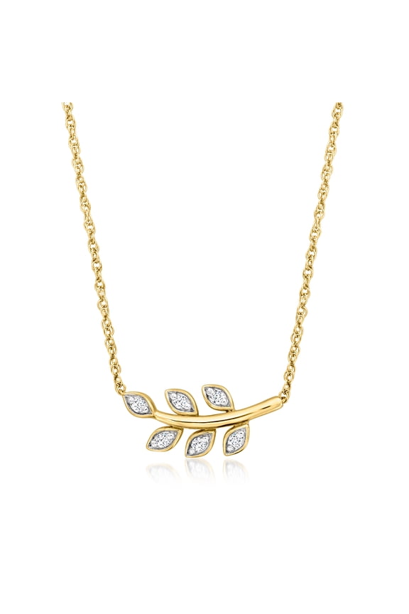 0.10 ct. t.w. Diamond Leaf Necklace in 18kt Gold Over Sterling, Women's, Adult