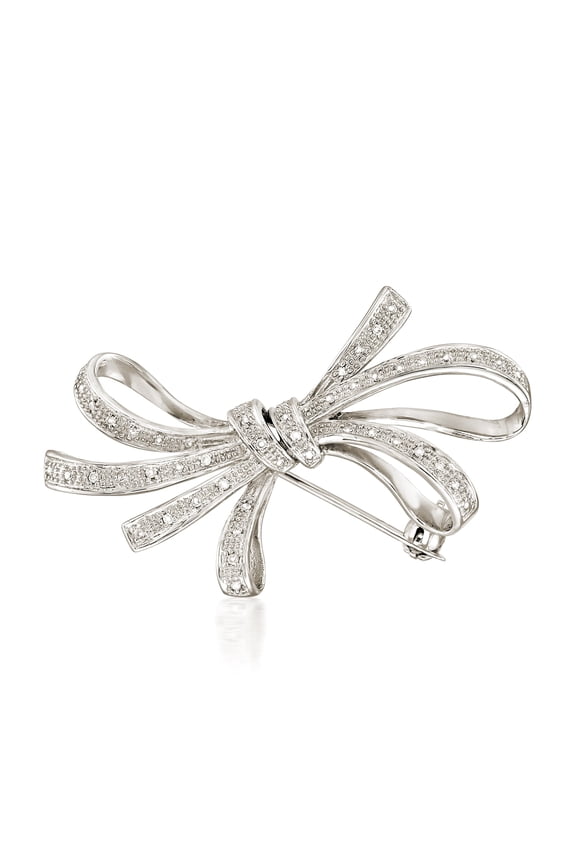 0.10 ct. t.w. Diamond Ribbon Pin in Sterling Silver, Women's, Adult