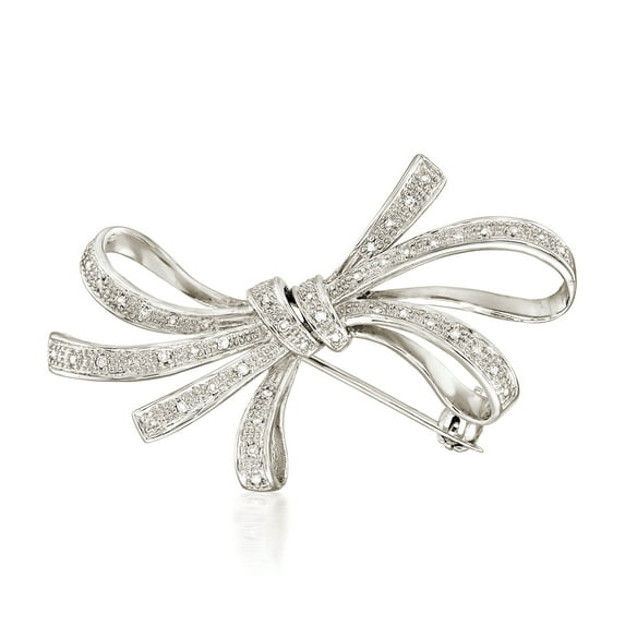 Ross-Simons 0.10 ct. t.w. Diamond Ribbon Pin in Sterling Silver, Women's, Adult