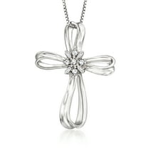 Ross-Simons 0.10 ct. t.w. Diamond Ribboned Cross Pendant Necklace in Sterling Silver, Women's, Adult