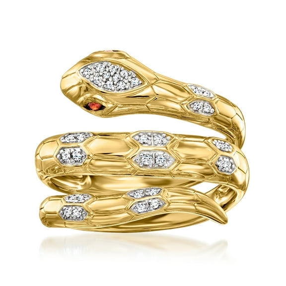 Ross-Simons 0.10 ct. t.w. Diamond Snake Wrap Ring With Garnet Accents in 18kt Gold Over Sterling, Women's, Adult