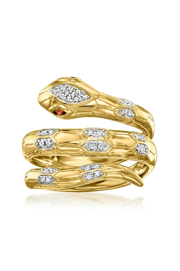 0.10 ct. t.w. Diamond Snake Wrap Ring With Garnet Accents in 18kt Gold Over Sterling, Women's, Adult