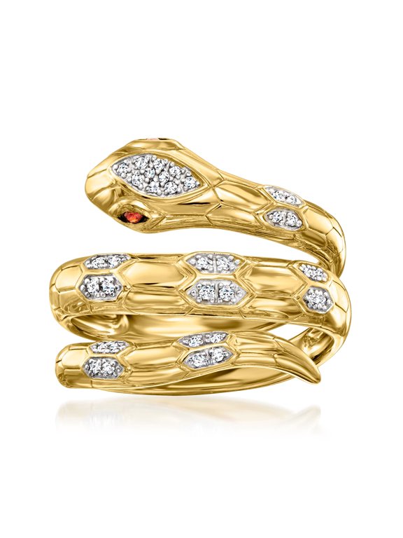 0.10 ct. t.w. Diamond Snake Wrap Ring With Garnet Accents in 18kt Gold Over Sterling, Women's, Adult
