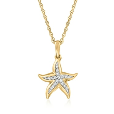 Ross-Simons 0.10 ct. t.w. Diamond Starfish Pendant Necklace in 18kt Gold Over Sterling, Women's, Adult