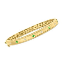 Ross-Simons 0.10 ct. t.w. Emerald Flower Bangle Bracelet With Diamond Accents in 18kt Gold Over Sterling, Women's, Adult