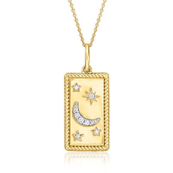 Ross-Simons 0.10 ct. t.w. Lab-Grown Diamond Moon and Star Pendant Necklace in 18kt Gold Over Sterling, Women's, Adult