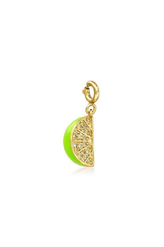 0.10 ct. t.w. Peridot and Green Enamel Lime Wedge Charm in 18kt Gold Over Sterling, Women's, Adult