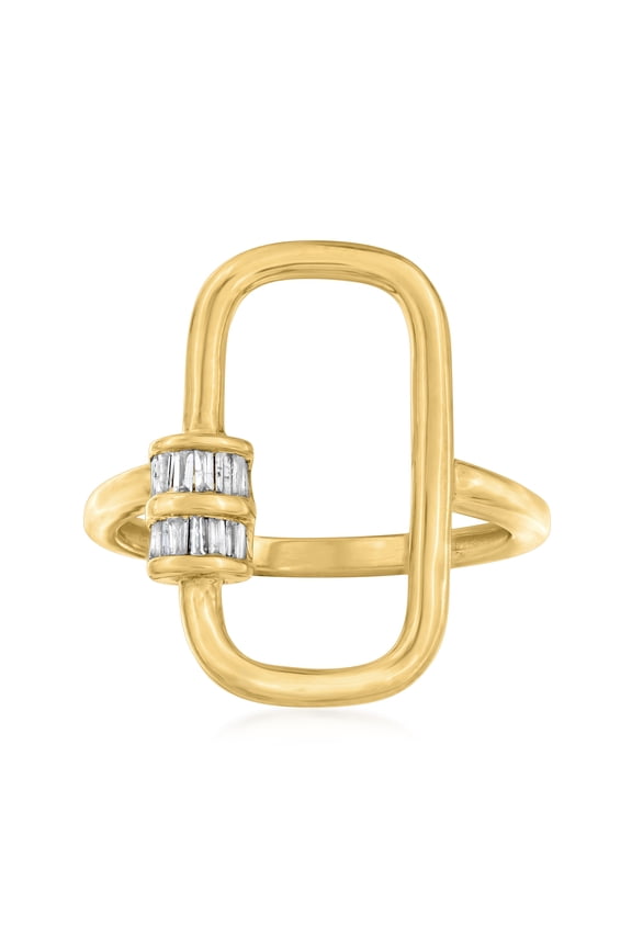 0.10 ct. t.w. Tapered Baguette Diamond Oval Carabiner-Link Ring in 18kt Gold Over Sterling, Women's, Adult