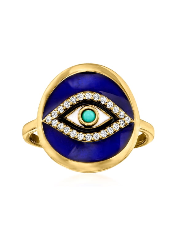 0.10 ct. t.w. White Topaz and Multicolored Enamel Evil Eye Ring With Turquoise in 18kt Gold Over Sterling, Women's, Adult