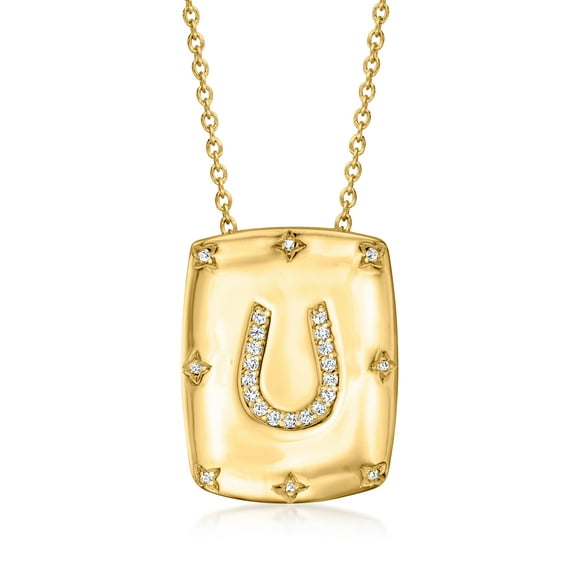 Ross-Simons 0.11 ct. t.w. Diamond Horseshoe Pendant Necklace in 18kt Gold Over Sterling, Women's, Adult