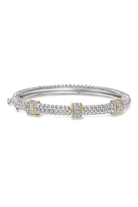 0.11 ct. t.w. Diamond Station Bangle Bracelet in Sterling Silver and 14kt Yellow Gold, Women's, Adult