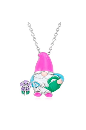 0.12 ct. t.w. Multi-Gemstone Garden Gnome Pendant Necklace With Multicolored Enamel in Sterling Silver, Women's, Adult