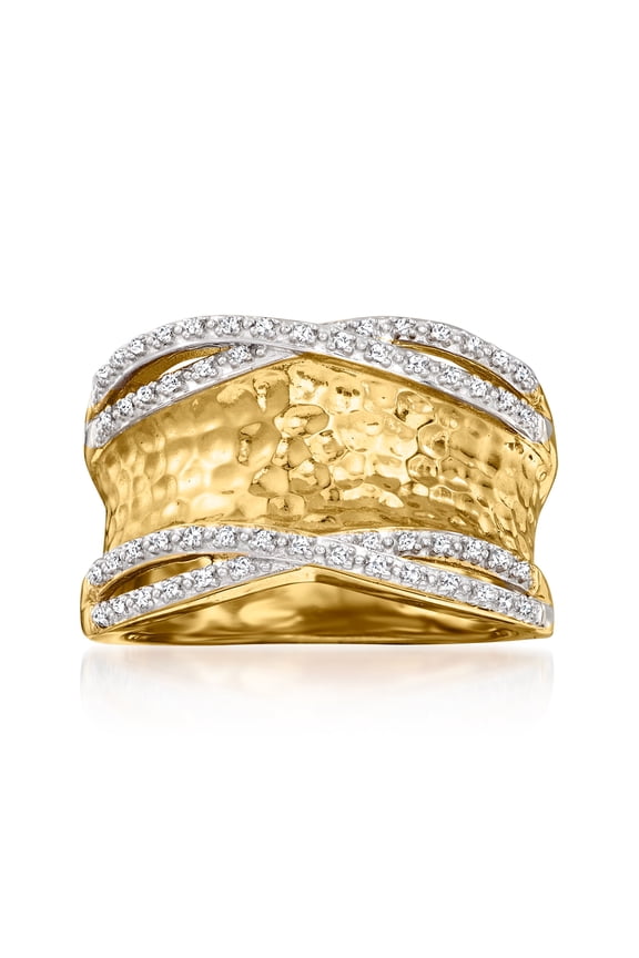 0.13 ct. t.w. Diamond Hammered Ring in 18kt Yellow Gold Over Sterling Silver, Women's, Adult