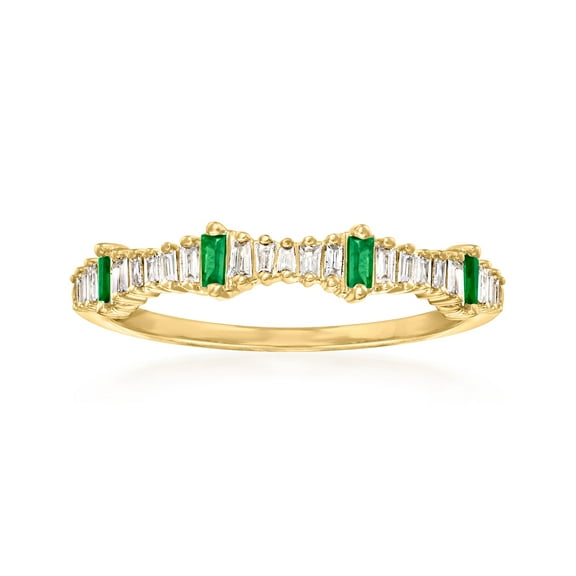Ross-Simons 0.14 ct. t.w. Diamond and .10 ct. t.w. Emerald Stackable Ring in 14kt Yellow Gold, Women's, Adult