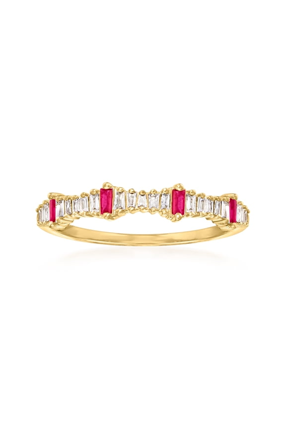 0.14 ct. t.w. Diamond and .10 ct. t.w. Ruby Stackable Ring in 14kt Yellow Gold, Women's, Adult