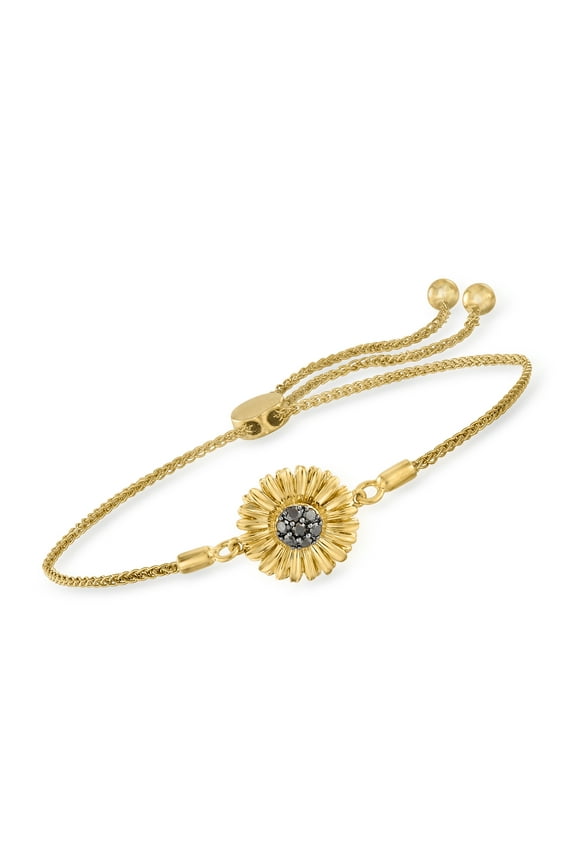 0.15 ct. t.w. Black Diamond Sunflower Bolo Bracelet in 18kt Gold Over Sterling, Women's, Adult