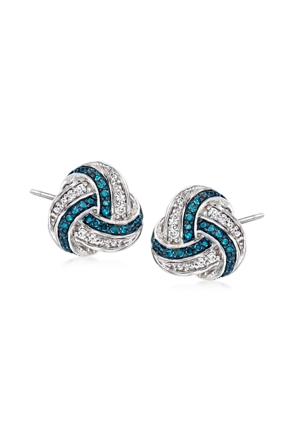 0.15 ct. t.w. Blue and White Diamond Love Knot Earrings in Sterling Silver, Women's, Adult