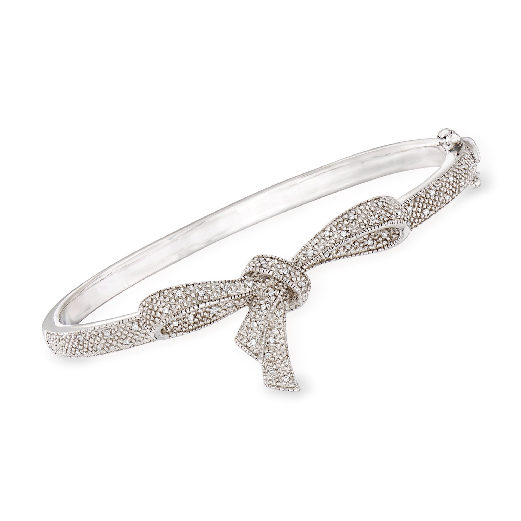 Ross Simons 0.15 ct. t.w. Diamond Bow Bangle Bracelet in Sterling