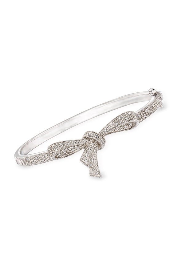 0.15 ct. t.w. Diamond Bow Bangle Bracelet in Sterling Silver, Women's, Adult