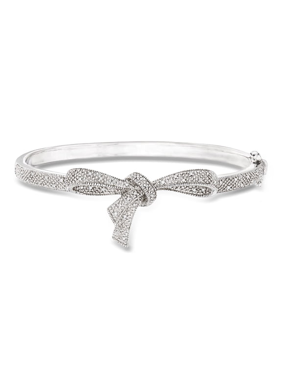 0.15 ct. t.w. Diamond Bow Bangle Bracelet in Sterling Silver, Women's, Adult