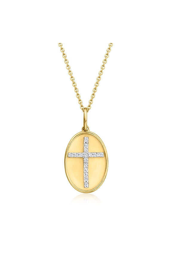0.15 ct. t.w. Diamond Cross Oval Pendant Necklace in 18kt Gold Over Sterling, Women's, Adult