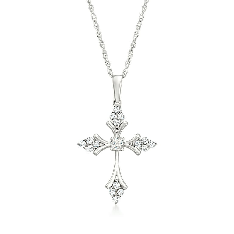 Ross-Simons 0.15 ct. t.w. Diamond Cross Pendant Necklace in 14kt White  Gold, Women's, Adult
