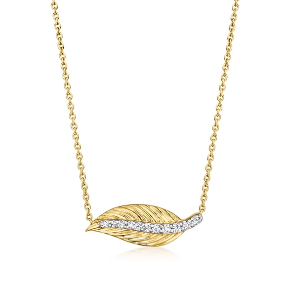 Ross-Simons 0.15 ct. t.w. Diamond Leaf Necklace in 18kt Gold Over Sterling, Women's, Adult