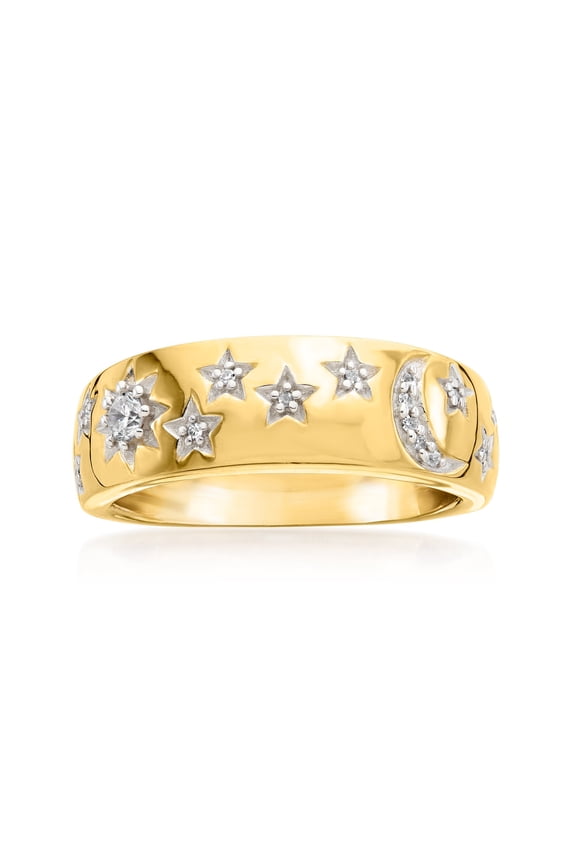 0.15 ct. t.w. Diamond Moon and Star Ring in 18kt Gold Over Sterling, Women's, Adult