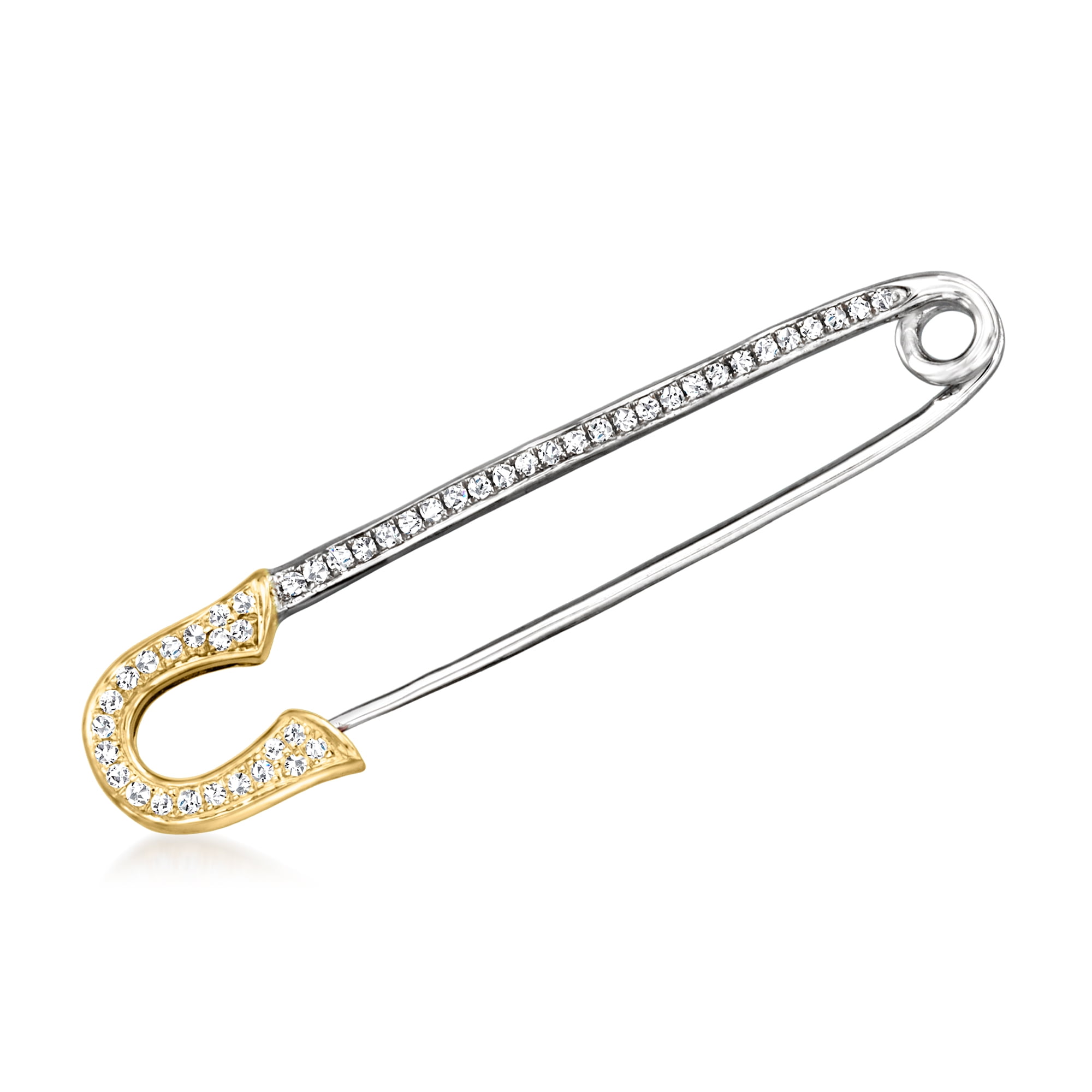Ross-Simons 0.16 ct. t.w. Diamond Safety Pin in Sterling Silver and 14kt Yellow Gold, Women's, Adult