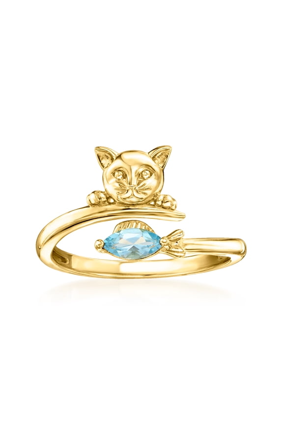 0.20 Carat Swiss Blue Topaz Cat and Fish Ring in 18kt Gold Over Sterling, Women's, Adult
