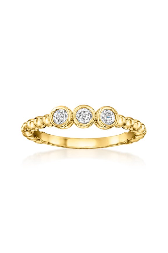0.20 ct. t.w. Bezel-Set Diamond 3-Stone Beaded Ring in 18kt Gold Over Sterling, Women's, Adult