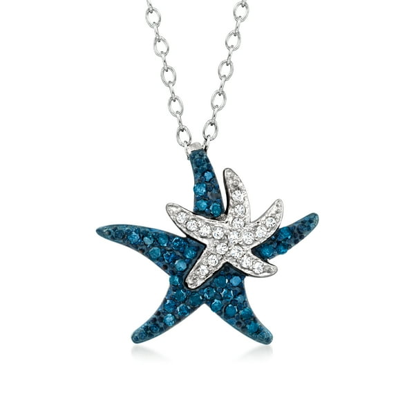 Ross-Simons 0.20 ct. t.w. Blue and White Diamond Starfish Pendant Necklace in Sterling Silver, Women's, Adult