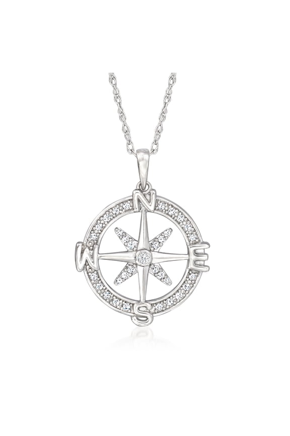 0.20 ct. t.w. Diamond Compass Pendant Necklace in Sterling Silver, Women's, Adult