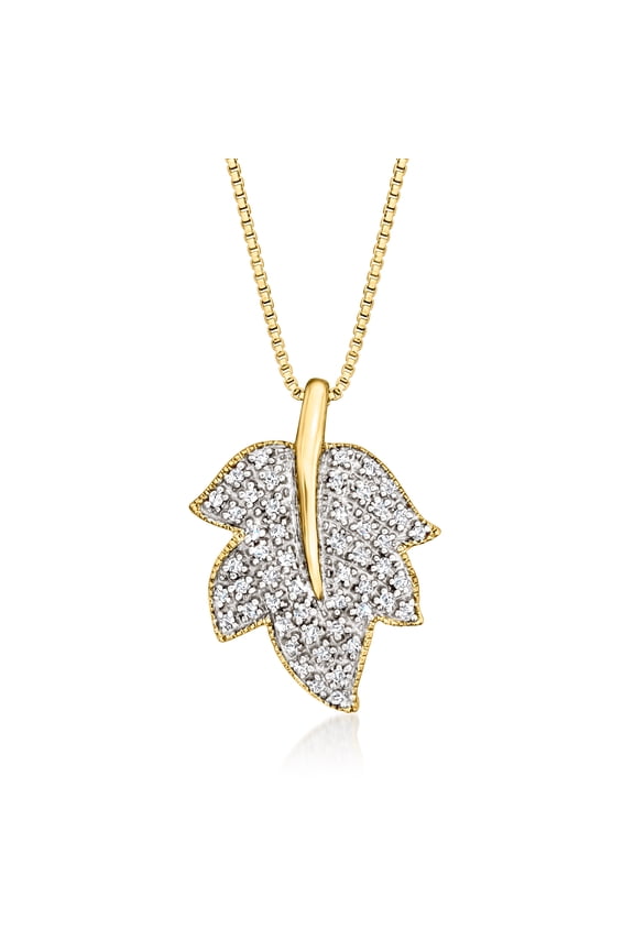 0.20 ct. t.w. Diamond Leaf Pendant Necklace in 18kt Gold Over Sterling, Women's, Adult