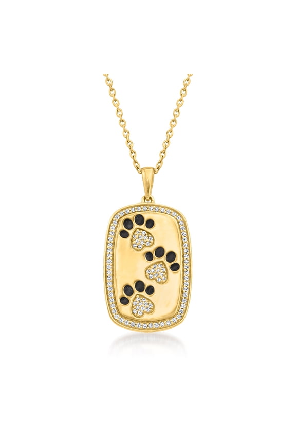 0.20 ct. t.w. Diamond Paw Print Pendant Necklace With Black Enamel in 18kt Gold Over Sterling, Women's, Adult